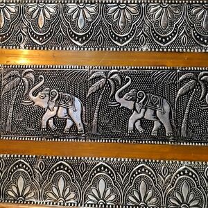Elephant copper silver repousse rectangle metal wall plaque
